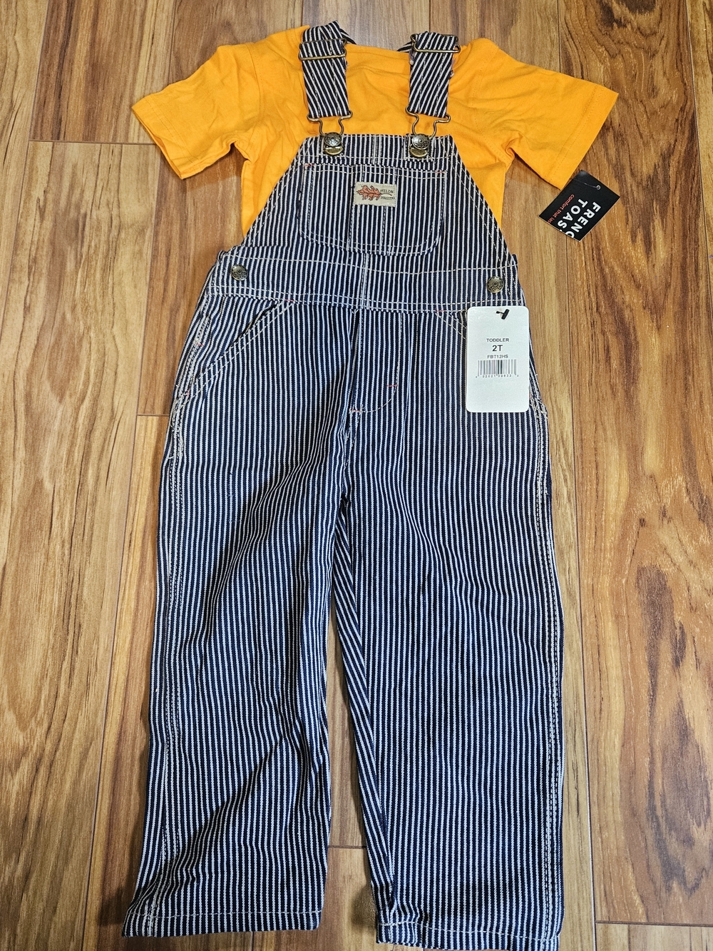 Children's Striped Denim Overalls with Orange Tee